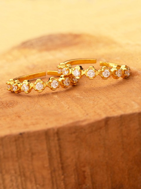 

Voylla Women Set of 2 Brass-Plated Gold-Toned & White CZ-Studded Toe Rings