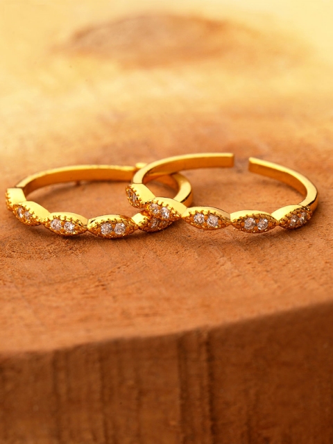 

Voylla Women Set of 2 Brass-Plated Gold-Toned & White CZ-Studded Toe Rings