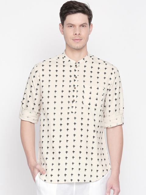 

indus route by Pantaloons Men Off-White & Black Printed Straight Kurta