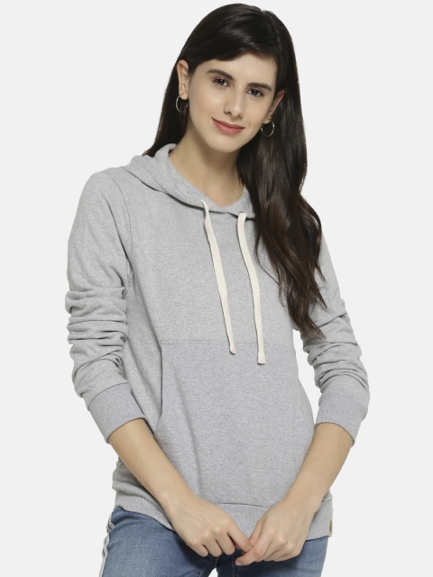 

Campus Sutra Women Grey Solid Hooded Sweatshirt