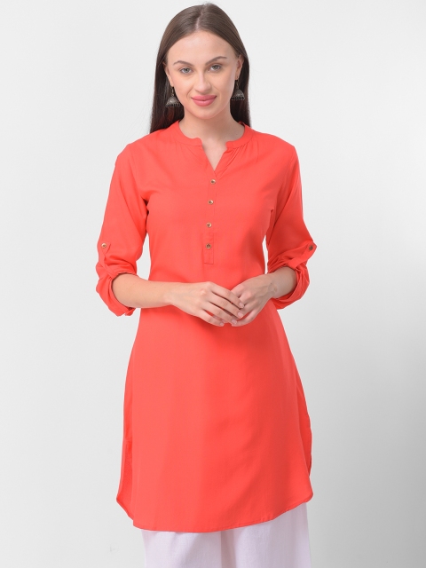 

Aayusika Women Coral Orange Solid A-Line Kurta