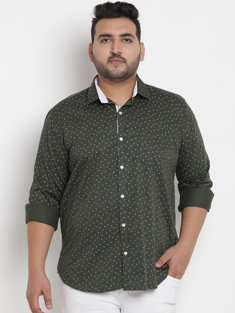 

John Pride Plus Size Men Green White Comfort Regular Fit Printed Casual Shirt