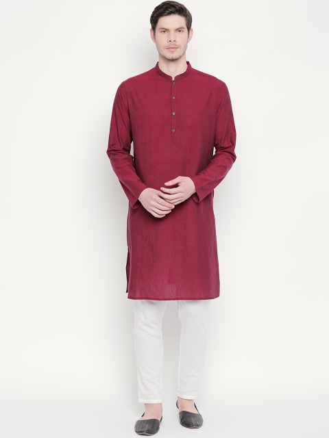 

indus route by Pantaloons Men Maroon Solid Straight Kurta