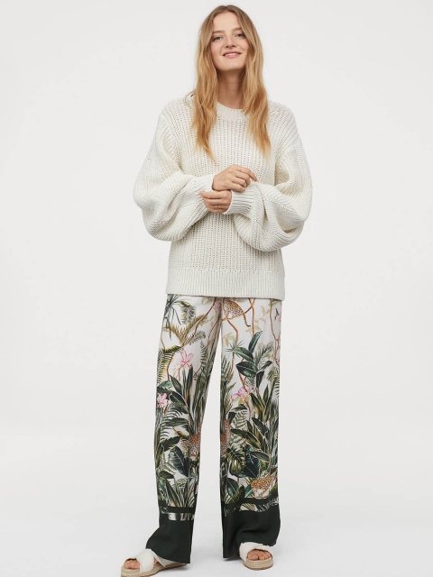 

H&M Women White & Green Wide trousers