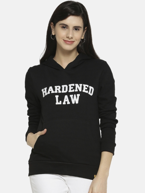 

Campus Sutra Women Black Printed Hooded Sweatshirt