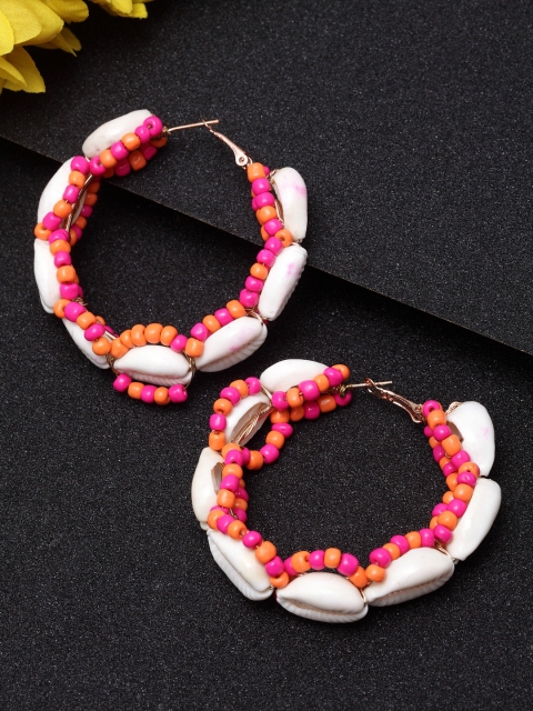 

Moedbuille Silver-Toned & White Brass-Plated Circular Hoop Earrings