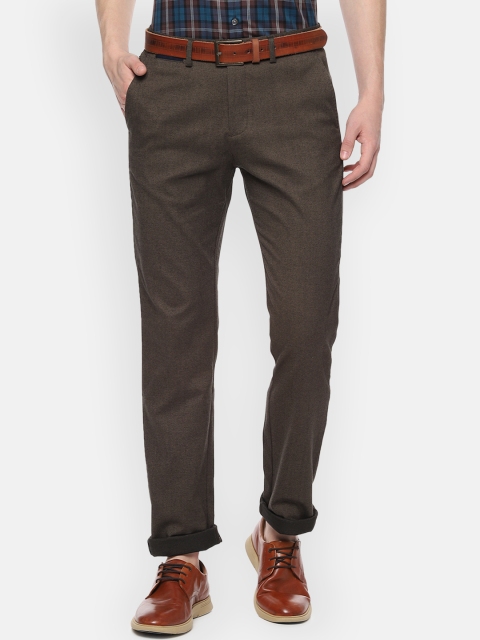 Allen Solly Men Brown Slim Fit Checked Regular Trousers