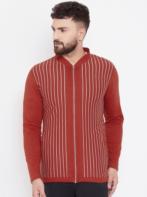 

Hypernation Men Orange & White Striped Lightweight Tailored Jacket