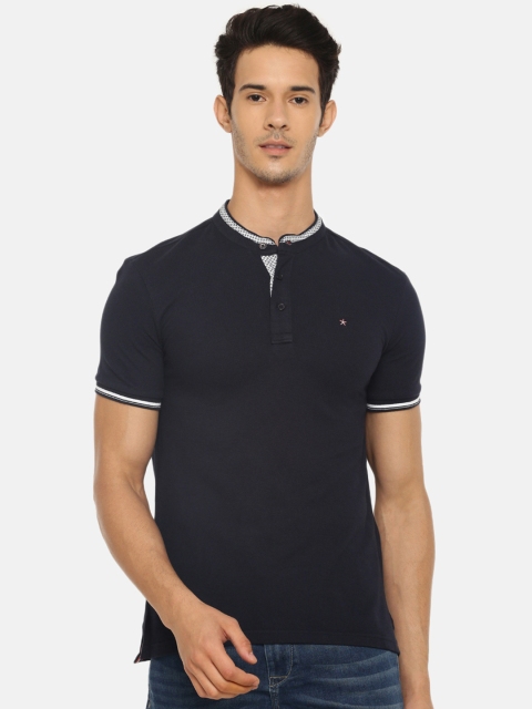 

Celio Men Navy Blue Solid Mandarin Collar T-shirt
