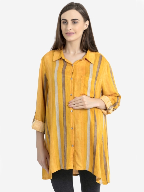

Blush 9 Yellow Regular Fit Striped Longline Maternity Shirt