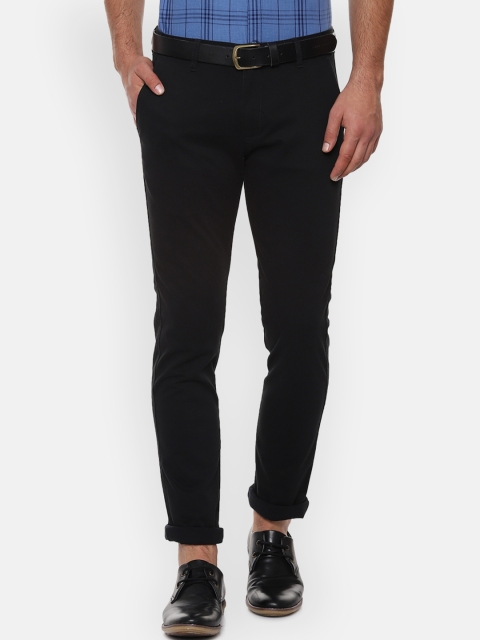Louis Philippe Sport Men Black Slim Fit Solid Regular Trousers