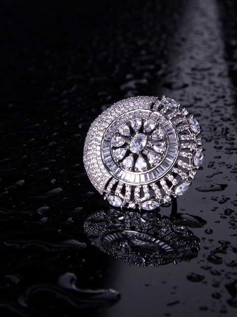 

ANIKAS CREATIONS Women Silver-Plated AD-Studded Handcrafted Adjustable Finger Ring