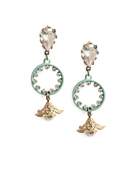 

Foxy Sperks Gold-Toned & Turquoise Blue Circular Drop Earrings