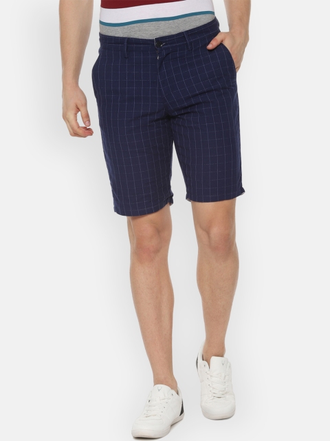 

Allen Solly Men Navy Blue Checked Slim Fit Regular Shorts