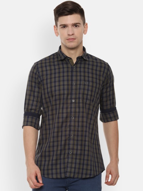 

Van Heusen Sport Men Navy Blue & Olive Green Slim Fit Checked Casual Shirt