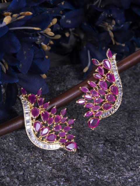 

ANIKAS CREATION Magenta & Gold-Toned Contemporary Studs