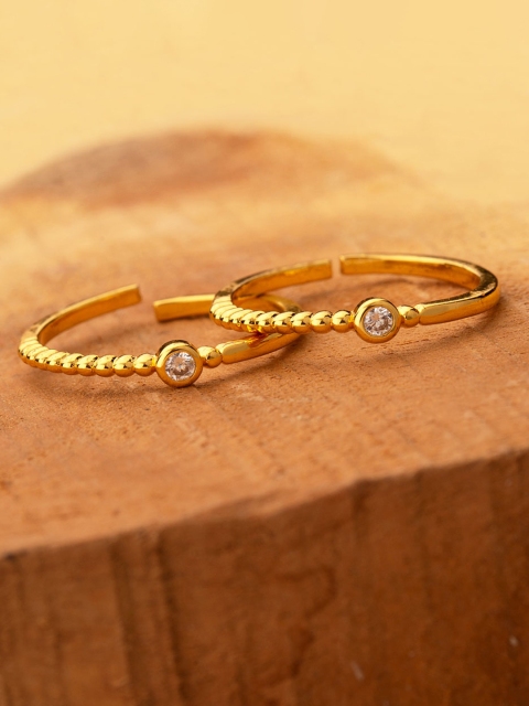 

Voylla Women Set of 2 Brass-Plated Gold-Toned & White CZ-Studded Toe Rings