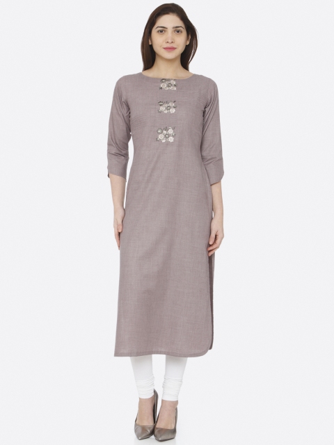 

RAISIN Women Maroon Embroidered Khadi Straight Kurta