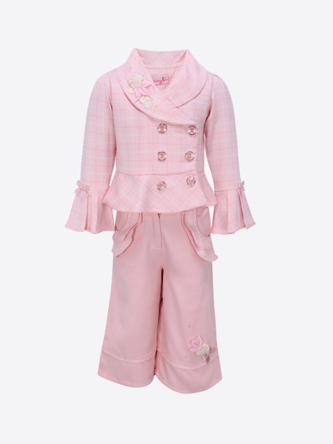 

CUTECUMBER Girls Pink Checked Coat with Trousers