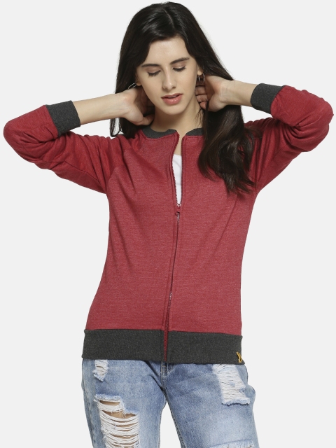 

Campus Sutra Women Maroon & Black Solid Sweatshirt