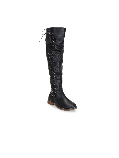 

Get Glamr Women Black Solid High-Top Flat Boots