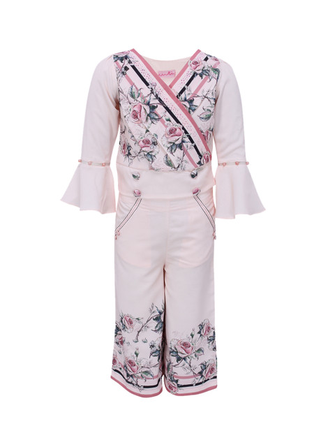 

CUTECUMBER Girls Peach-Coloured & Multicoloured Printed Top with Trousers