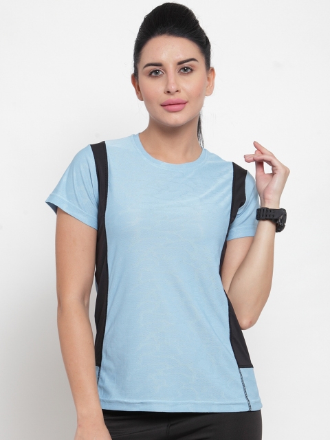 

Boston Club Women Blue & Black Colourblocked Round Neck Gym T-shirt