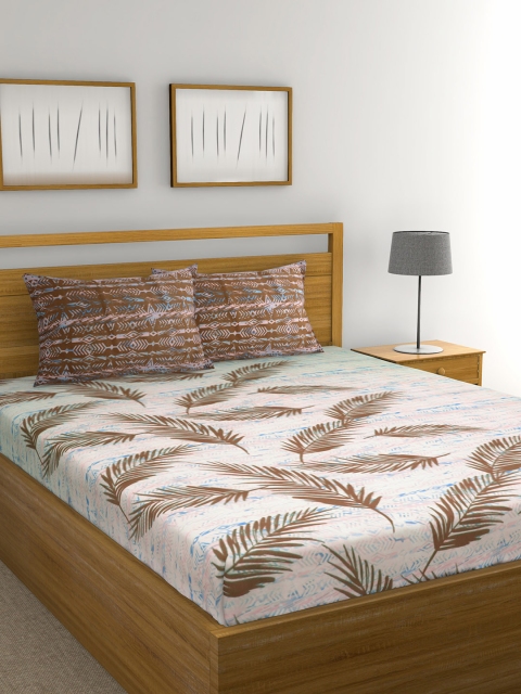 raymond-home-off-white-brown-floral-104-tc-cotton-1-queen-bedsheet-with-2-pillow-covers