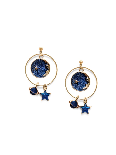 

Foxy Sperks Gold-Plated & Blue Embellished Circular Drop Earrings