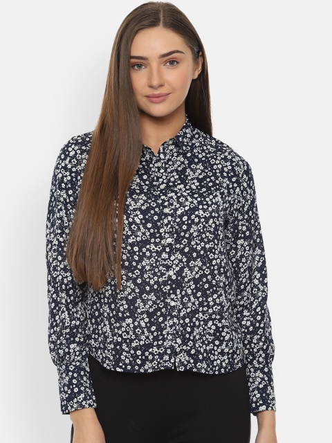 

Van Heusen Woman Navy Blue & White Regular Fit Printed Casual Shirt