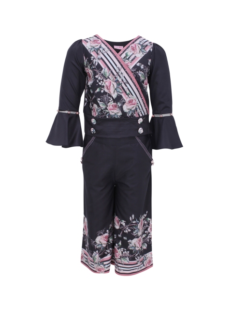 

CUTECUMBER Girls Black & Multicoloured Printed Top with Trousers