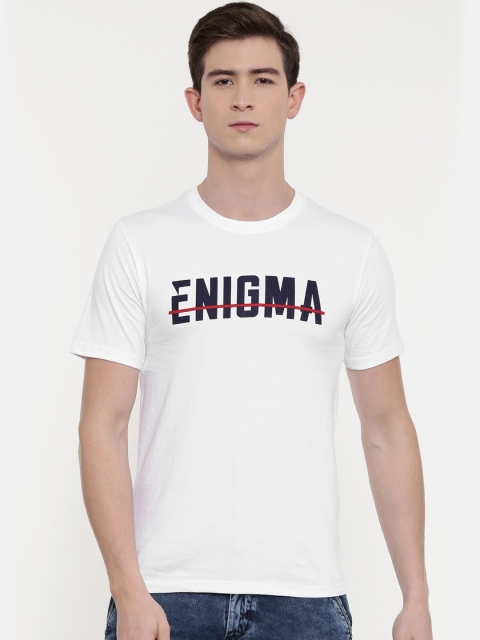 

Joven Men White Printed Round Neck T-shirt