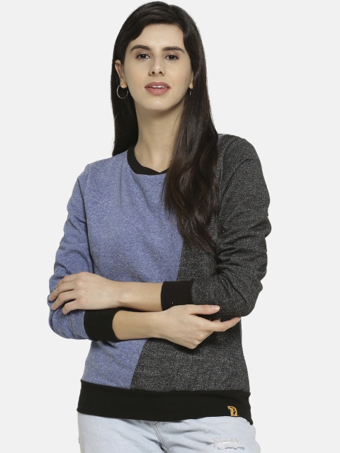 

Campus Sutra Women Blue Self Design Sweatshirt