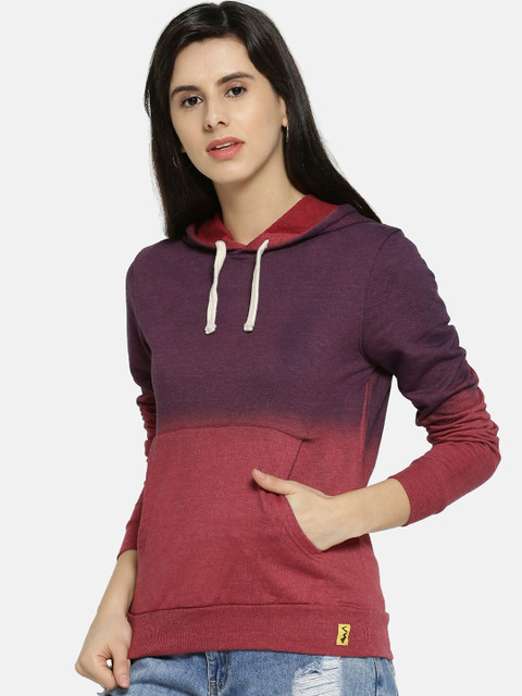 

Campus Sutra Women Maroon & Purple Ombre Hooded Sweatshirt
