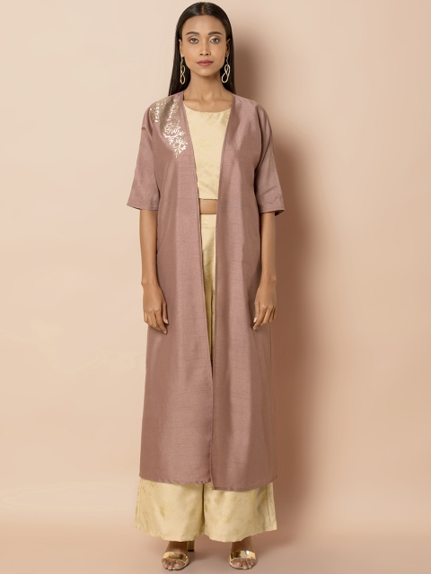 

INDYA Women Pink Printed Longline Ethnic Jacket