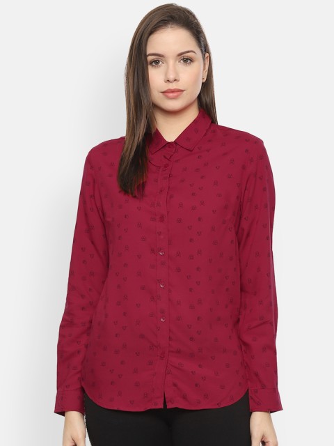 

Allen Solly Woman Maroon Regular Fit Printed Casual Shirt