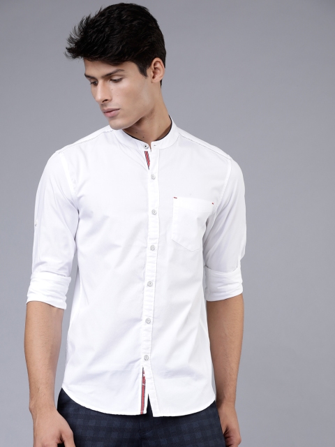 Men White Slim Fit Solid Casual Shirt