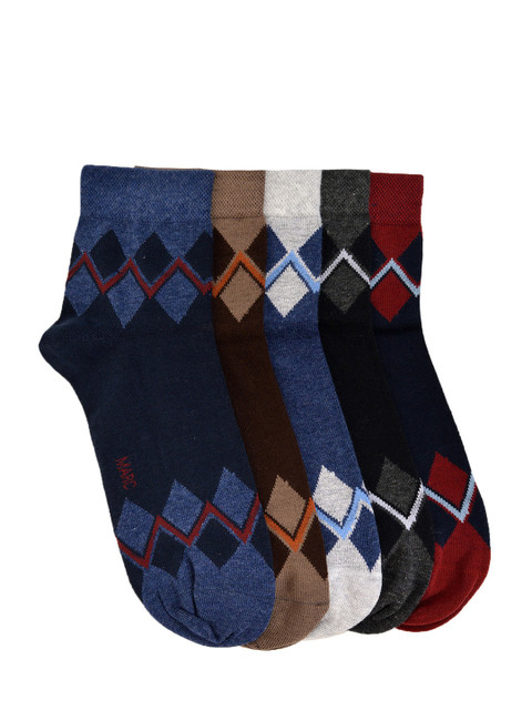 

MARC Men Pack of 5 Multicoloured Argyle Pattern Ankle-Length Socks, Multi
