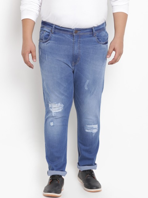 

John Pride Plus Size Men Blue Regular Fit Mid-Rise Mildly Distressed Stretchable Jeans