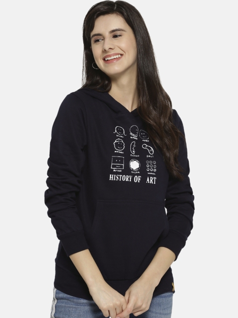 

Campus Sutra Women Blue Solid Hooded Sweatshirt, Navy blue