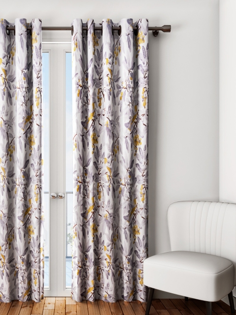 

URBAN DREAM White & Grey Floral Print Single Door Curtain