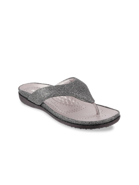 

Mochi Women Silver-Toned Textured T-Strap Flats