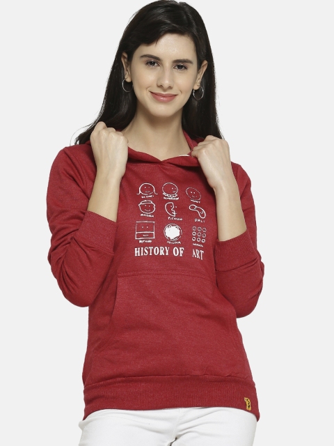 

Campus Sutra Women Maroon Printed Hooded Sweatshirt