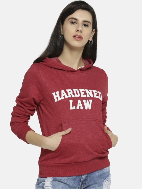 

Campus Sutra Women Maroon Printed Hooded Sweatshirt