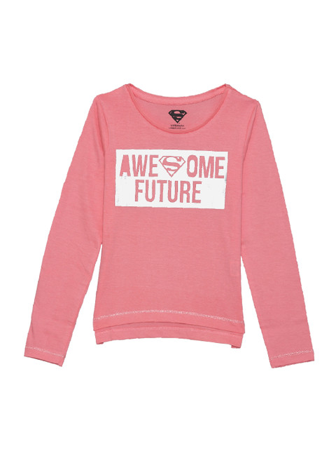 

Kids Ville Girls Yellow Supergirl Printed Round Neck Half Sleeve T-shirt, Pink