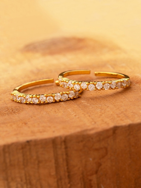 

Voylla Women Set of 2 Brass-Plated Gold-Toned & White CZ-Studded Toe Rings