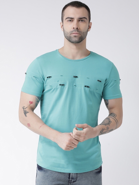 

Rex Straut Jeans Men Turquoise Blue Self Design Round Neck T-shirt