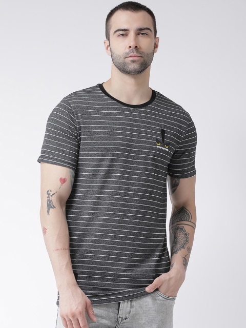 

Rex Straut Jeans Men Black Striped Round Neck T-shirt