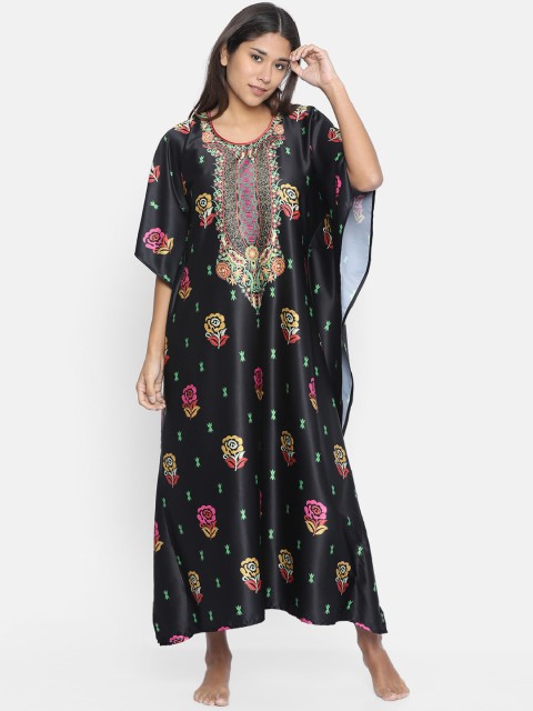 The Kaftan Company Women Black Printed Nightdress