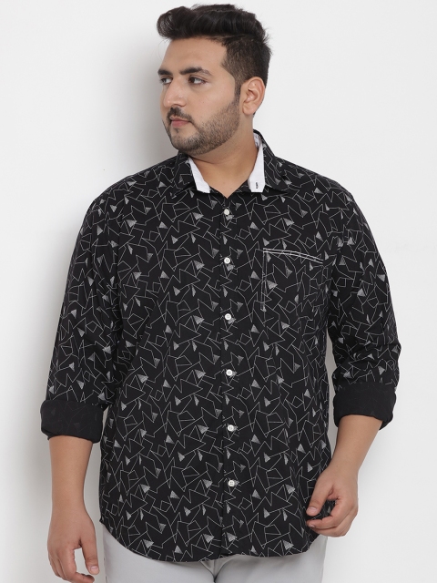

John Pride Plus Size Men Black White Comfort Regular Fit Printed Casual Shirt